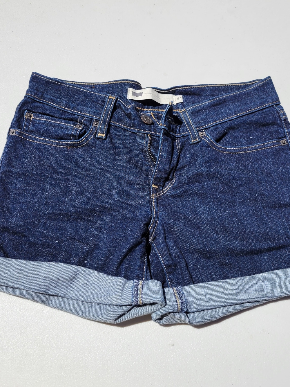 Dark Blue Denim Roll-Cuff Women's Shorts